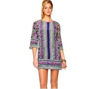 Lilly Pulitzer Silk Rylee Vibrant Floral Shift Dress in Navy, Pink and Green